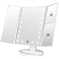 WEILY Espejo de Maquillaje Iluminado Espejo de la vanidad con la ampliación 1X - 2X - 3X- Noches Naturales del LED…